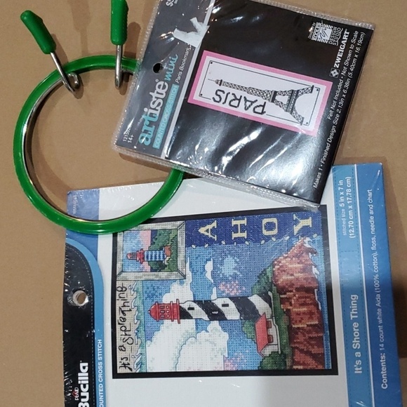 Bucilla Cross stitch trio 2 small kits snap embroidery hoop - Picture 1 of 6